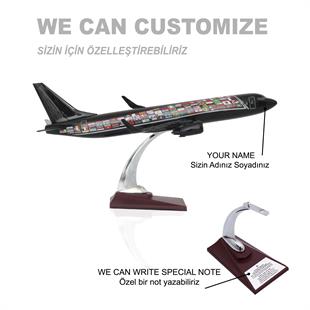 Zekupp Boeing 737 - 800 1/100 Ölçekli Ülke Bayrakları Temalı Siyah Renkli Maket Uçak