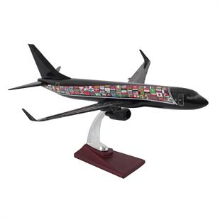 Zekupp Boeing 737 - 800 1/100 Ölçekli Ülke Bayrakları Temalı Siyah Renkli Maket Uçak