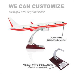 Zekupp Boeing 737-800 1/100 Ölçek Kırmızı Çizgili Beyaz Maket Uçak