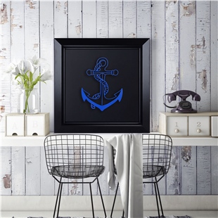 Zekupp Gemi Çapası Temalı Ahşap Tablo, Duvar Dekorasyonu El Yapımı Tablo Hediyesi, Mavi Renkte Ahşap Çerçeve Ev Hediyesi, 3 Boyutlu Tablo