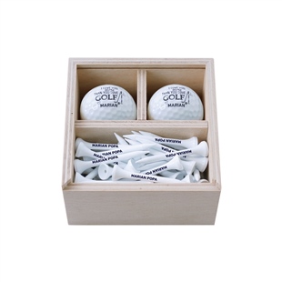 Zekupp Profesyonel 2 Top ve 50 Tee Sürgülü Ahşap Kutu Kişiye Özel Golf Seti