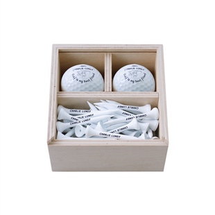 Zekupp Profesyonel 2 Top ve 50 Tee Sürgülü Ahşap Kutu Kişiye Özel Golf Seti