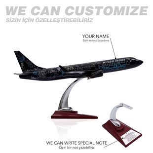 Zekupp - Maket Uçak - Boeing 737-800 1/100 - SİYAH DESENLİ ÖZEL TASARIM Model Uçak