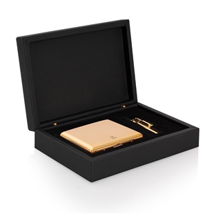 Zekupp Mermi Çakmak ve Metal Sigara Tabakası Set Altın