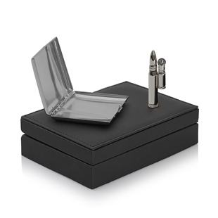 Zekupp Mermi Çakmak ve Metal Sigara Tabakası Set Gümüş