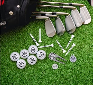 Zekupp Profesyonel 8 Golf Topu 10 Tee İşaretleyici ve Şapka Klipsli Ahşap Kutu Golf Seti