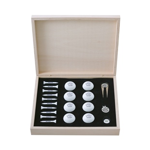 Zekupp Profesyonel 8 Golf Topu 10 Tee İşaretleyici ve Şapka Klipsli Ahşap Kutu Golf Seti