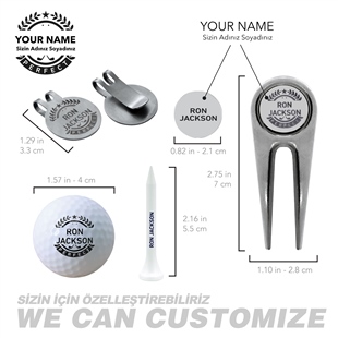 Zekupp Profesyonel 8 Golf Topu 10 Tee İşaretleyici ve Şapka Klipsli Ahşap Kutu Golf Seti