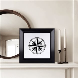 Zekupp Pusula Temalı Ahşap Tablo, Duvar Dekorasyonu El Yapımı Tablo Hediyesi, Siyah Renkte Ahşap Çerçeve Ev Hediyesi, 3 Boyutlu Tablo