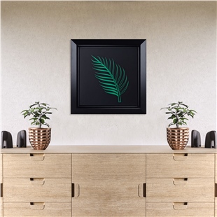 Zekupp Yaprak Temalı Ahşap Tablo, Duvar Dekorasyonu El Yapımı Tablo Hediyesi, Yeşil Renkte Ahşap Çerçeve Ev Hediyesi, 3 Boyutlu Tablo