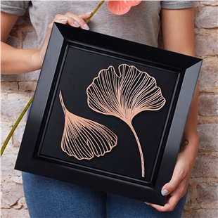 Zekupp Yaprak Temalı Ahşap Tablo, Duvar Dekorasyonu El Yapımı Tablo Hediyesi, Bakır Renkte Ahşap Çerçeve Ev Hediyesi, 3 Boyutlu Tablo