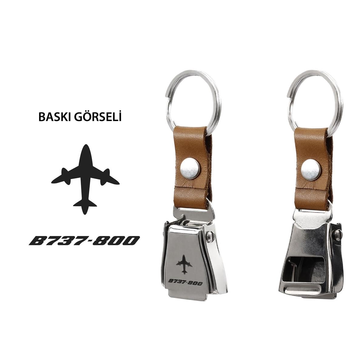 AKMR0002Zekupp Boeing 737 Uçak Modelli Emniyet Kemeri Anahtarlık Gümüş Renk, Dana Derisi Kırmızı Renk Havacılık Anahtarlık, Şişe Açacağı Özelliği