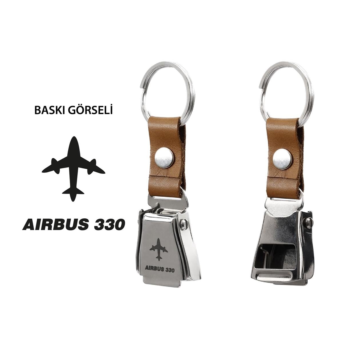 AKMR0006Zekupp Airbus A330 Uçak Modelli Emniyet Kemeri Anahtarlık Gümüş Renk, Dana Derisi Kırmızı Renk Havacılık Anahtarlık, Şişe Açacağı Özelliği