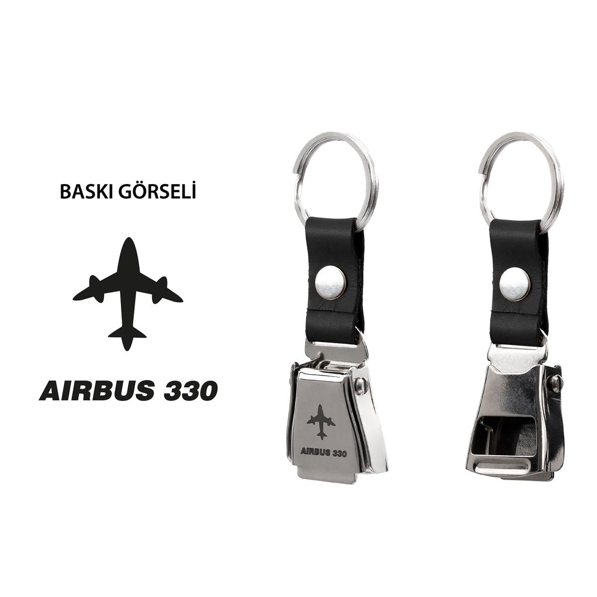 AKMR0013Zekupp Airbus A330 Uçak Modelli Emniyet Kemeri Anahtarlık Gümüş Renk, Dana Derisi Kırmızı Renk Havacılık Anahtarlık, Şişe Açacağı Özelliği
