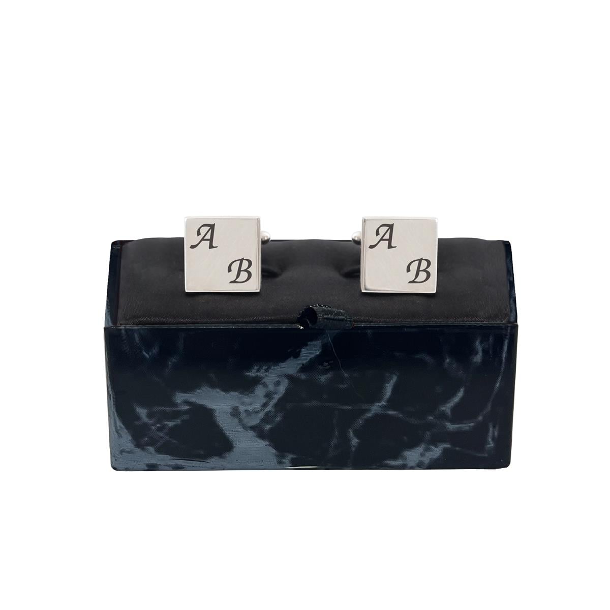 KLD0003Zekupp Lazer İşlemeli Çift Harf Detaylı siyah Gri Kutulu Kol Düğmesi