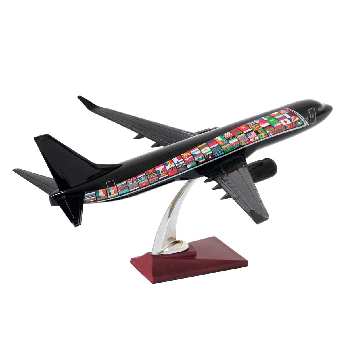 UCK0142Zekupp Boeing 737 - 800 1/100 Ölçekli Ülke Bayrakları Temalı Siyah Renkli Maket Uçak