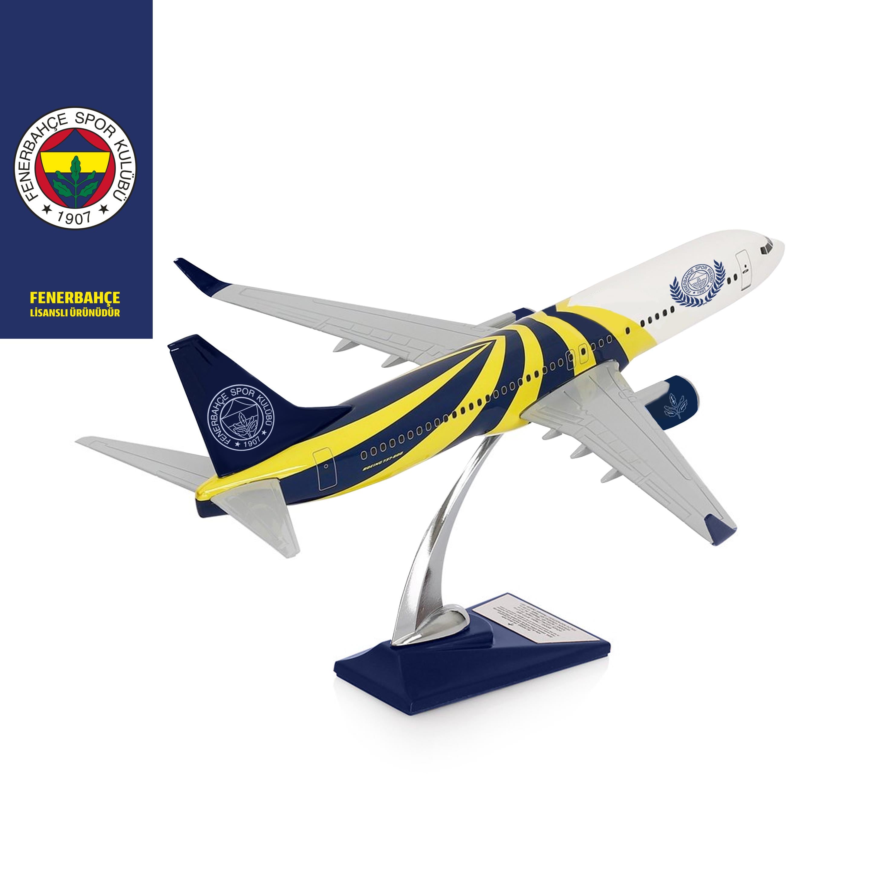 UCK0186Zekupp Boeing 737-800 1/100 Ölçek Fenerbahçe Lisanslı Sarı Lacivert Tasarım Maket Uçak
