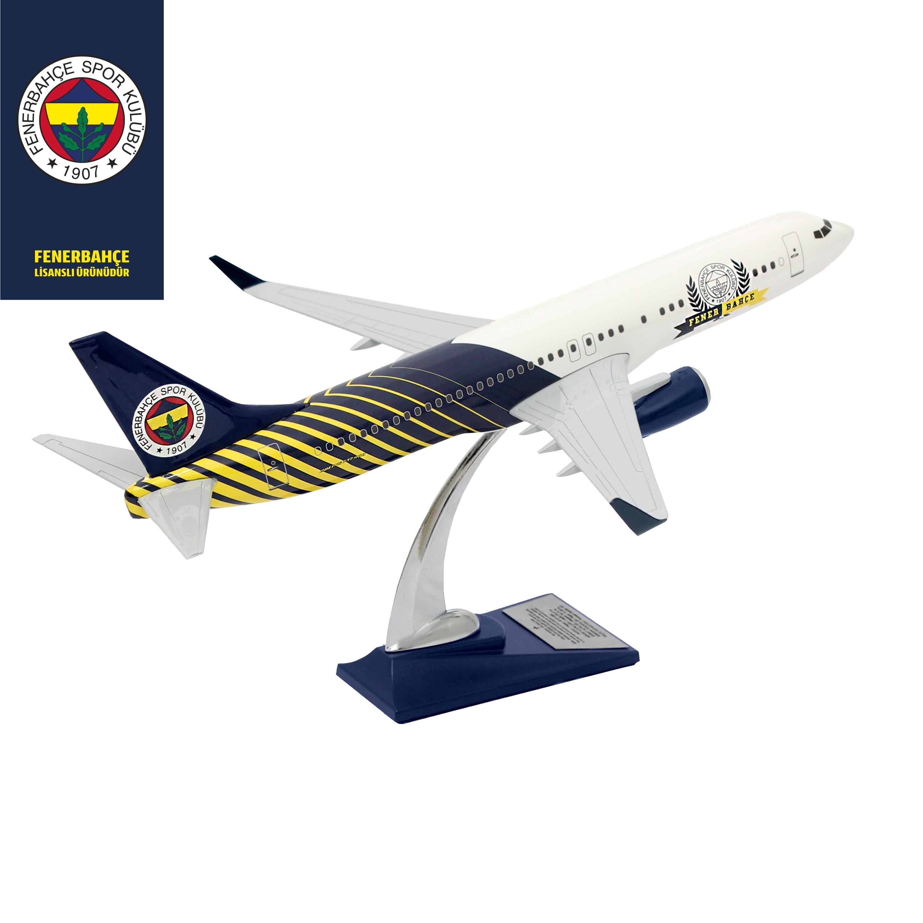 UCK0188Zekupp Boeing 737-800 1/100 Ölçek Fenerbahçe Lisanslı Çizgili Tasarım Maket Uçak