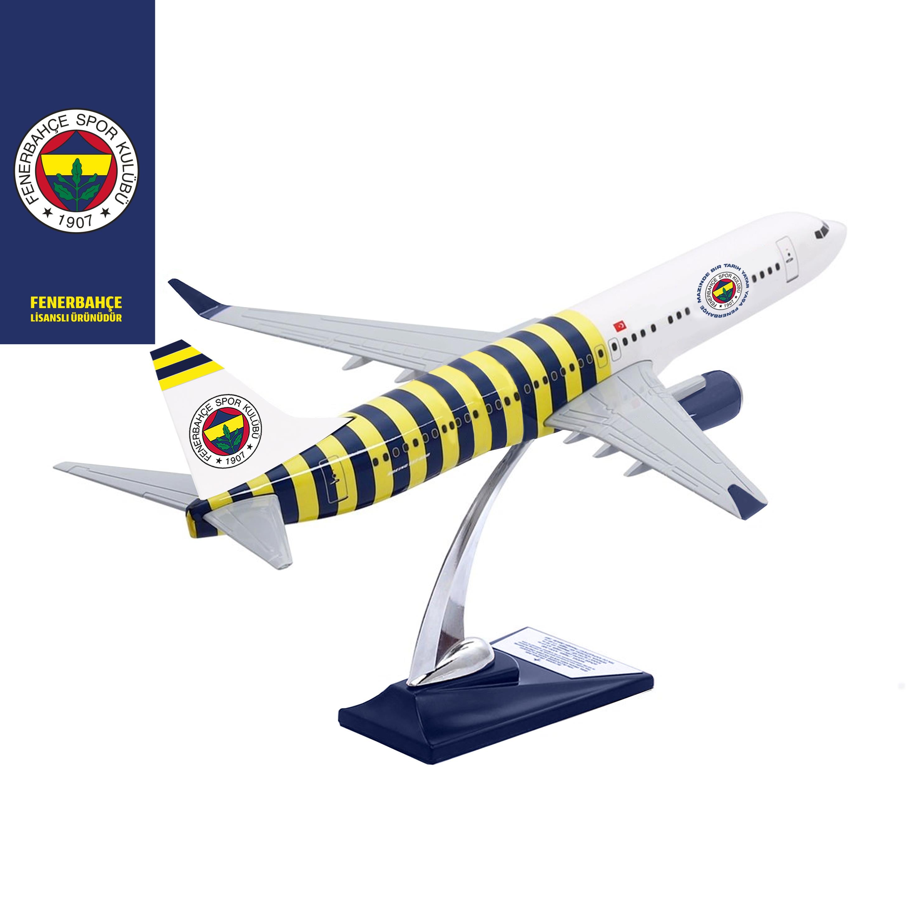 UCK0191Zekupp Boeing 737-800 1/100 Ölçek Fenerbahçe Lisanslı Çubuklu Tasarım Maket Uçak
