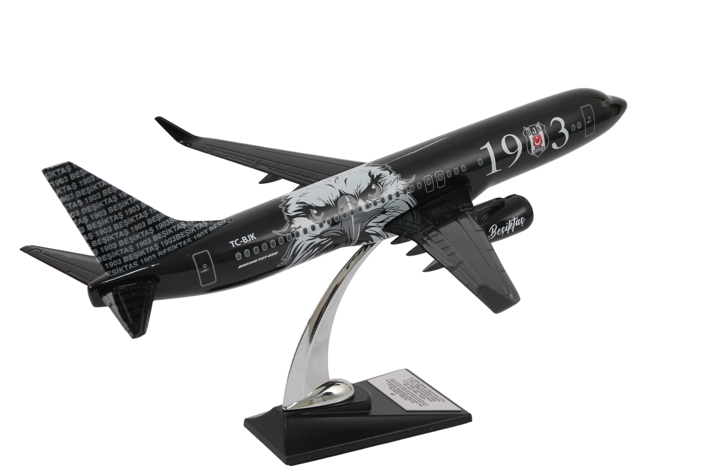 UCK0224Zekupp Boeing 737-800 1/100 Ölçek Beşiktaş Lisanslı Kara Kartal Tasarım  Maket Uçak