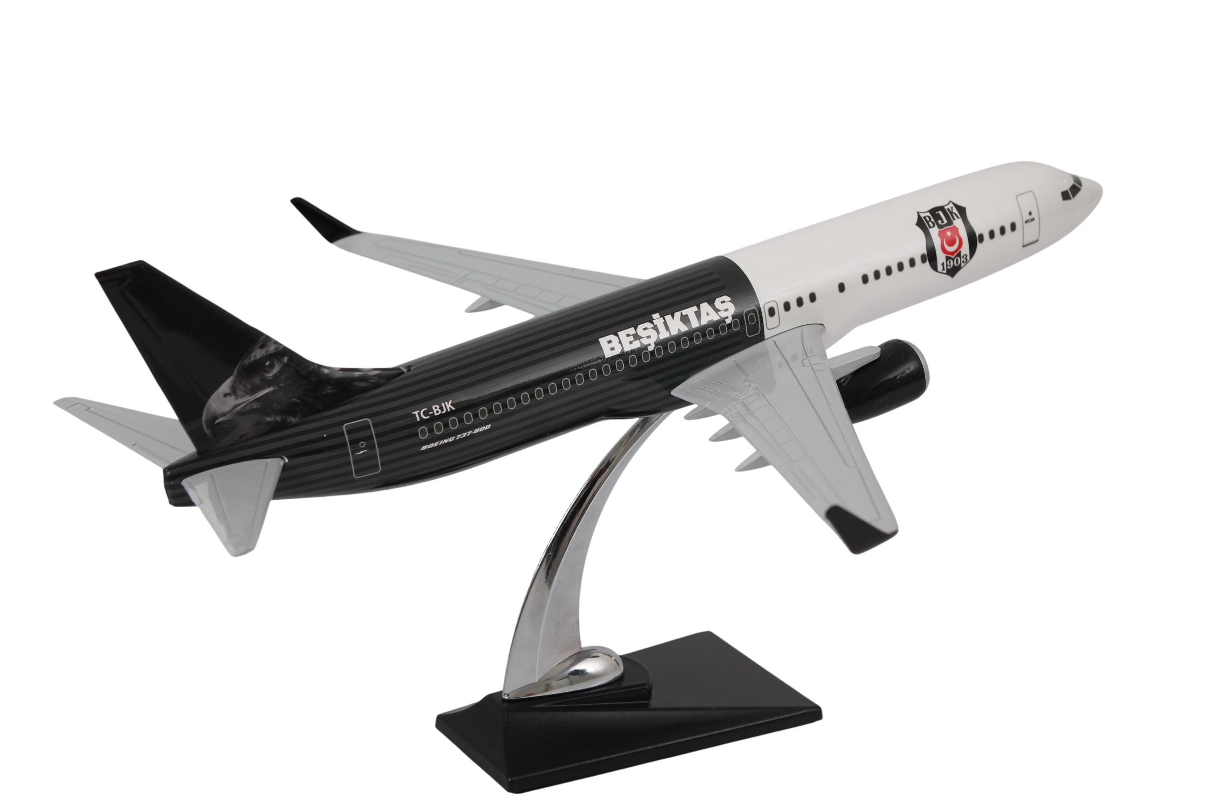 UCK0225Zekupp Boeing 737-800 1/100 Ölçek Beşiktaş Lisanslı Çizgili Tasarım  Maket Uçak