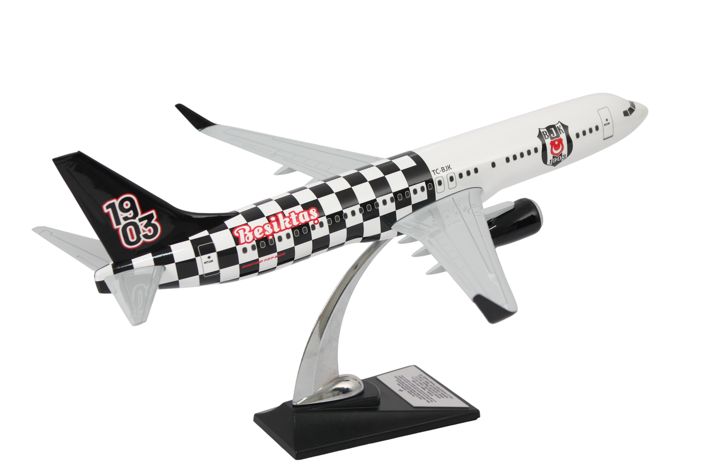 UCK0228Zekupp Boeing 737-800 1/100 Ölçek Beşiktaş Lisanslı Damalı Tasarım Maket Uçak