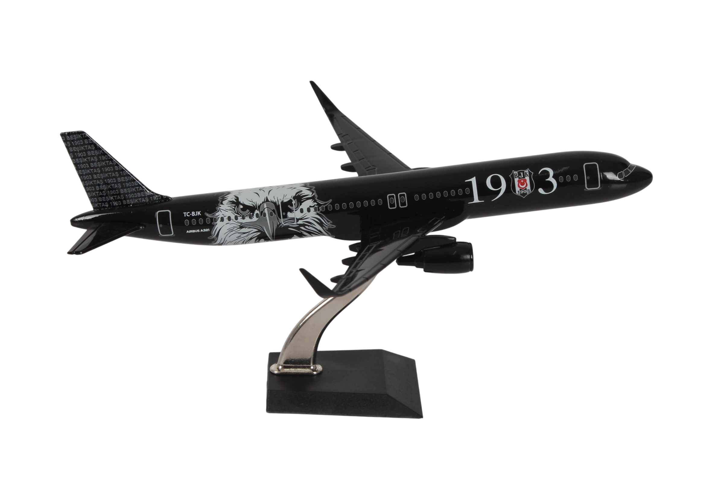 UCK0232Zekupp Airbus 321 1/200 Ölçek Beşiktaş Lisanslı Kara Kartal Tasarım Maket Uçak