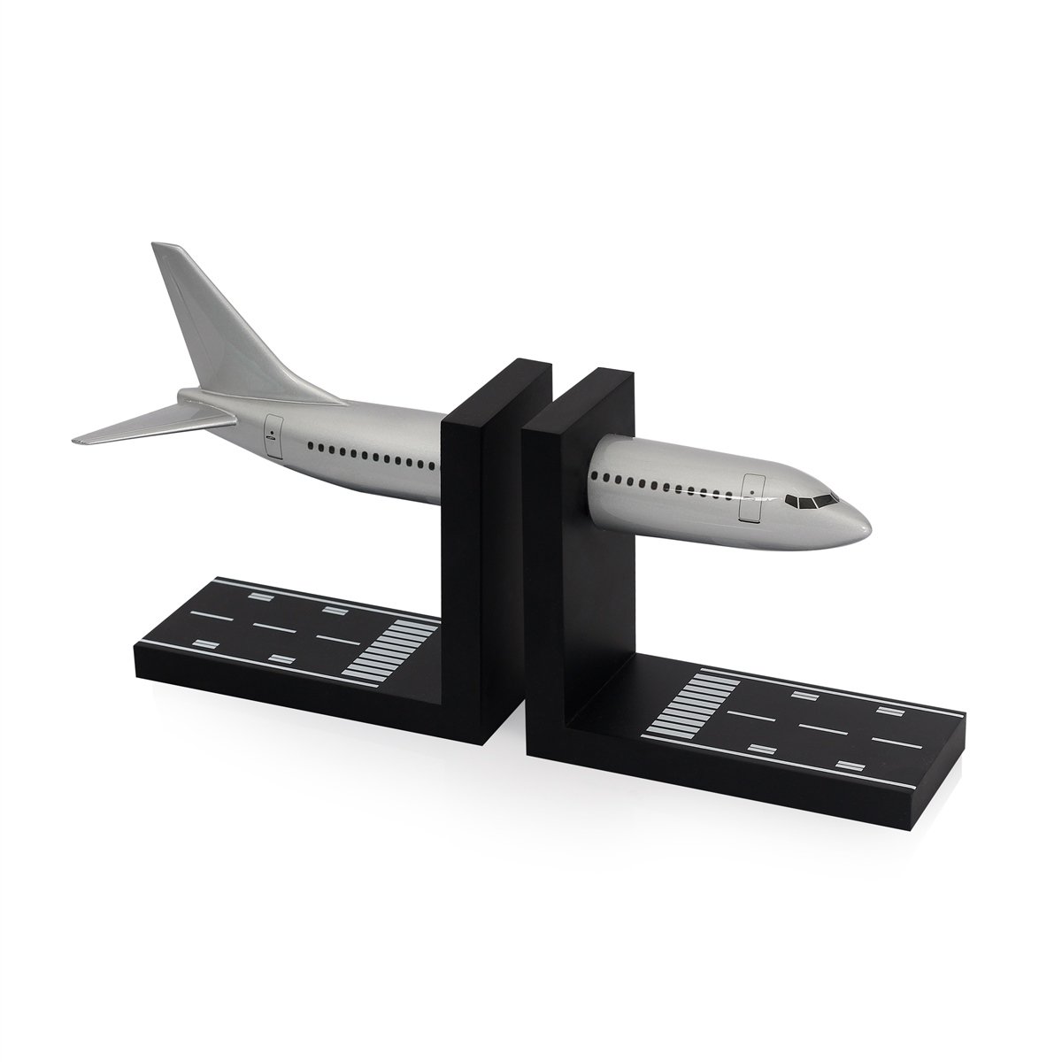 Zekupp Boeing 737 Gümüş Gri Uçak Motifli Kitap Sonu, 2 Parça Kitap Desteği, 1/100 Ölçekli Uçak Modelli Kitap Desteği, 2 Parça Gümüş Gri