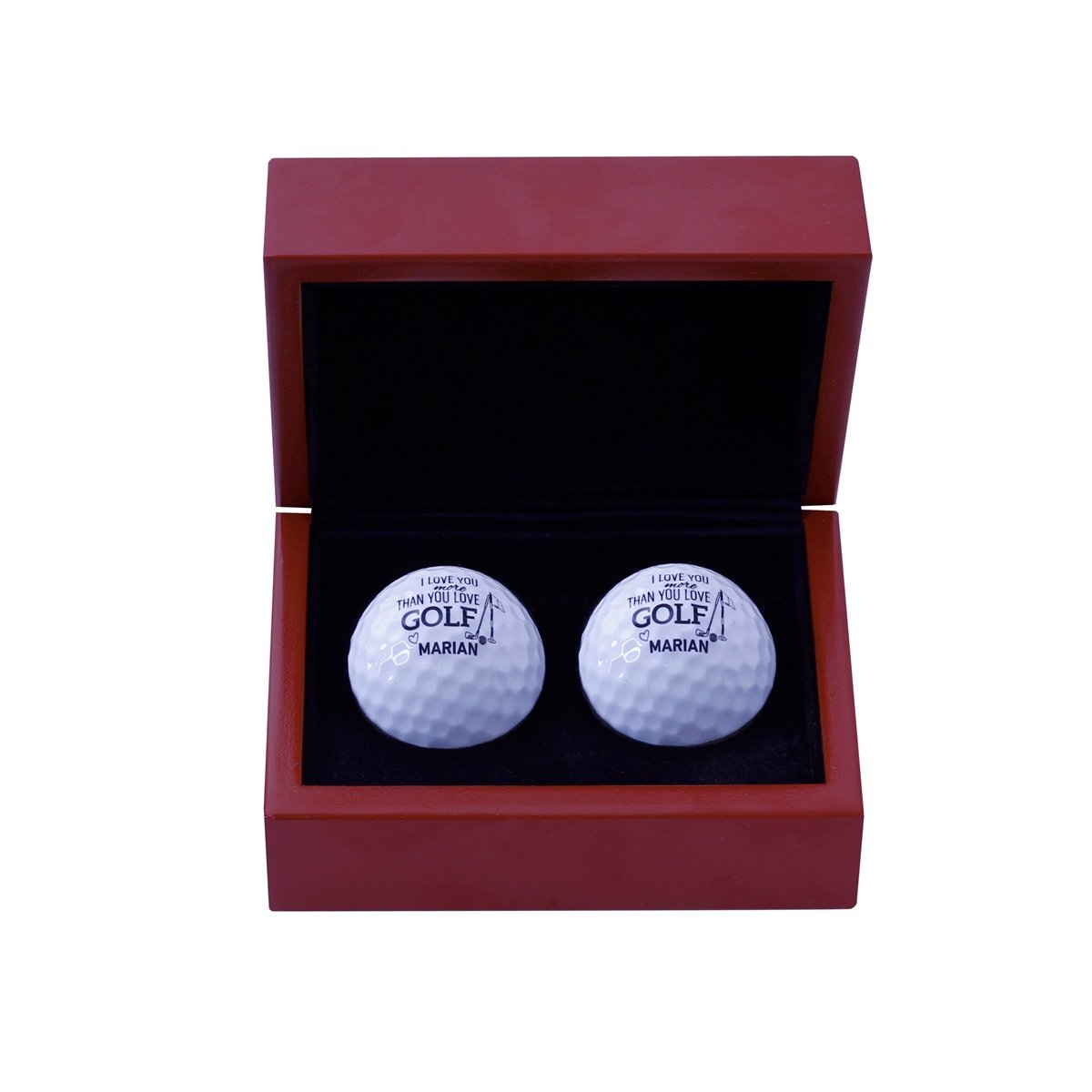 Zekupp Golf Severler İçin Bordo Renkli Ahşap Kutulu Profesyonel Gerçek Golf Topu Seti, Golf Takımı, Özel İsim Baskılı 2 Adet Golf Topu