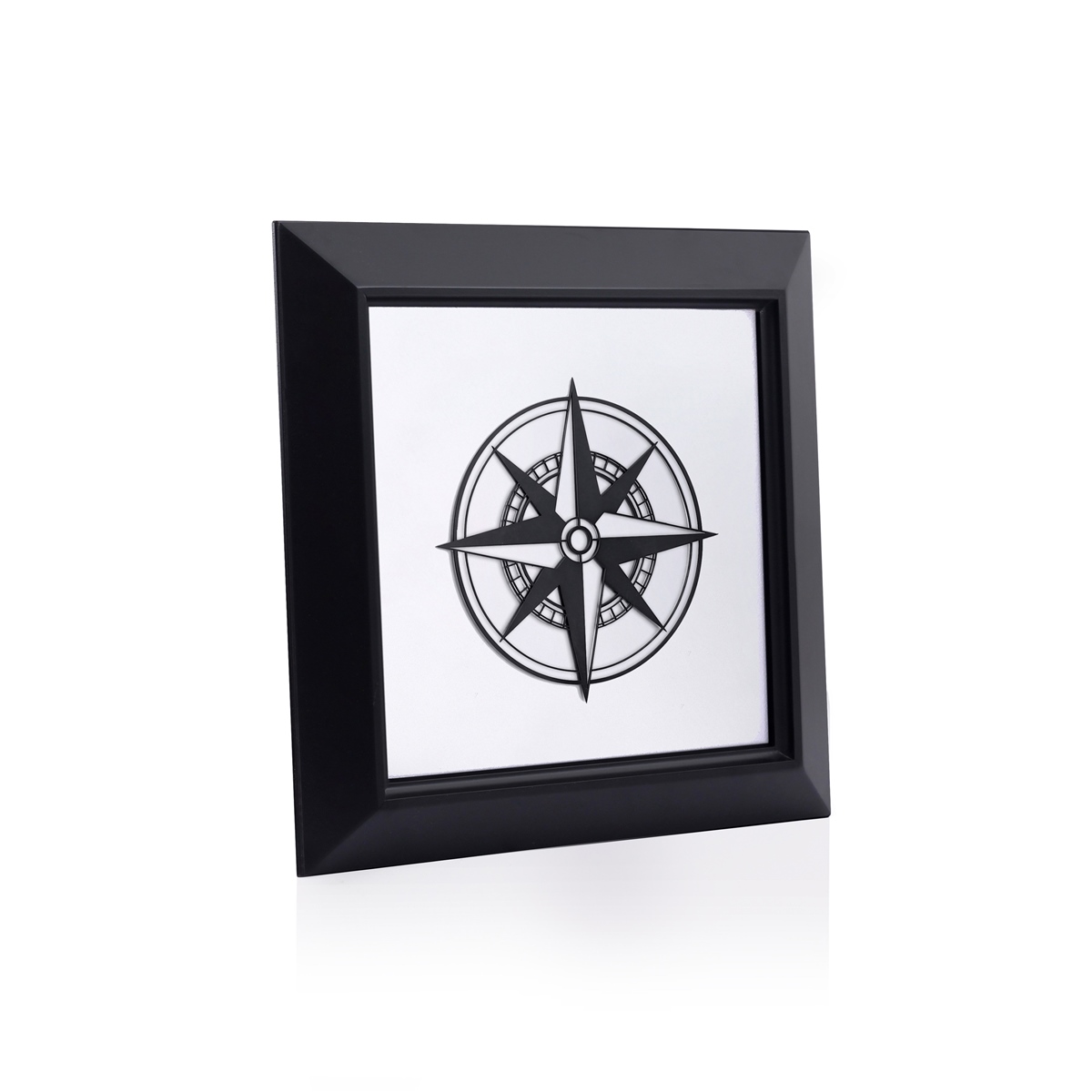 Zekupp Pusula Temalı Ahşap Tablo, Duvar Dekorasyonu El Yapımı Tablo Hediyesi, Siyah Renkte Ahşap Çerçeve Ev Hediyesi, 3 Boyutlu Tablo