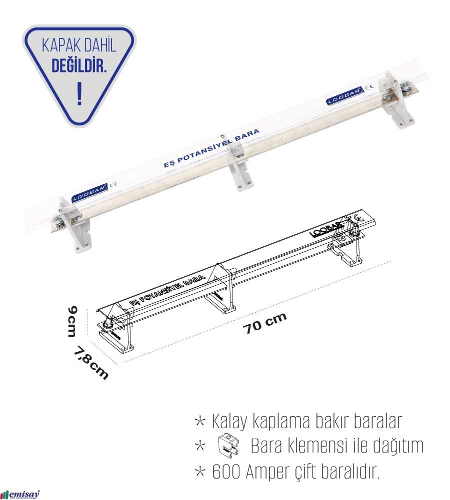 1 KUTUP - 400A (2/SKP,GIRIS) DELIKSIZ KALAYLI BAKIR BARA (30x5)mm, 69 CM)