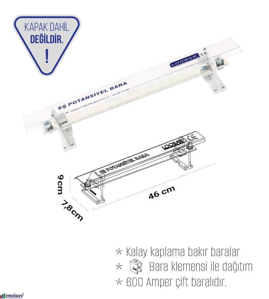 1 KUTUP - 400A (2/SKP,GIRIS) DELIKSIZ KALAYLI BAKIR BARA (30x5)mm, 48 CM)
