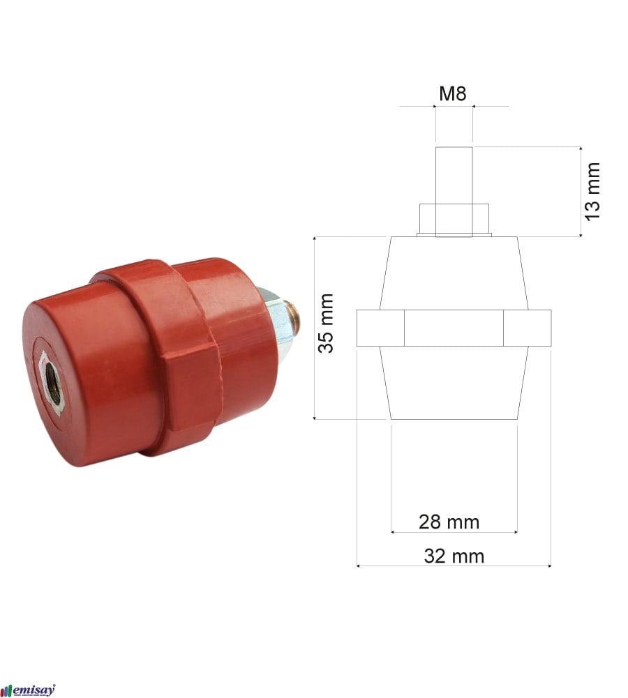 (35x32)mm M8 FIÇI 1C+1S IZOLATÖR