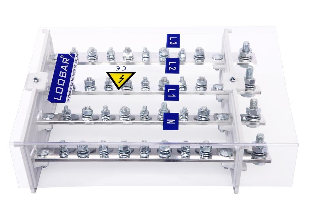 4 KUTUP - 9 DELİKLİ - 400A ( 1/8 SKP, Giriş-Çıkış ) KALAYLI BAKIR BARALI DAĞITICI