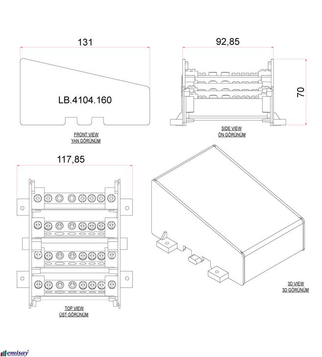 4 KUTUP - 6 DELIKLI - 160A DAGITICI (1x35mm² + 1x25mm² + 4x16mm²)