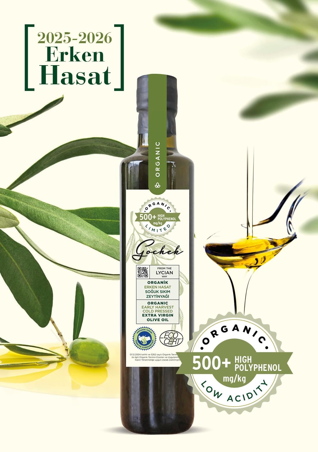 500+ Polifenollü Organik İçimlik Zeytinyağı 500 ml | Gochek