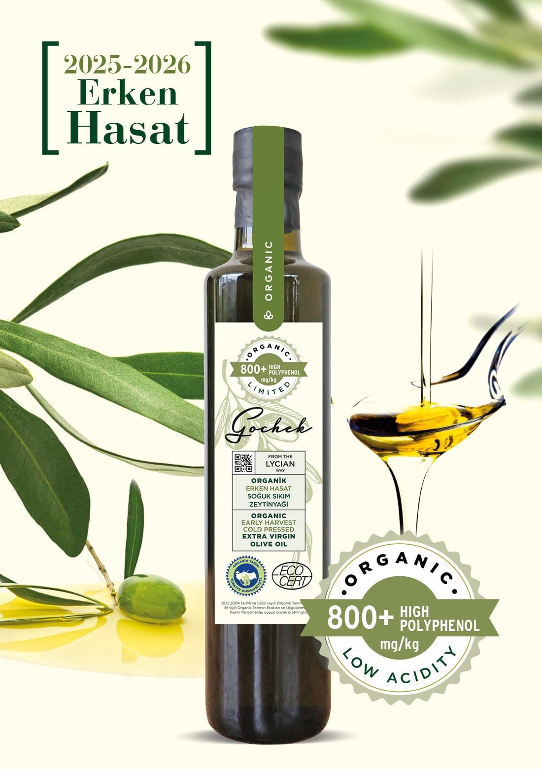 800+ Polifenollü Organik Erken Hasat Soğuk Sıkım Zeytinyağı 250 ml- Gochek