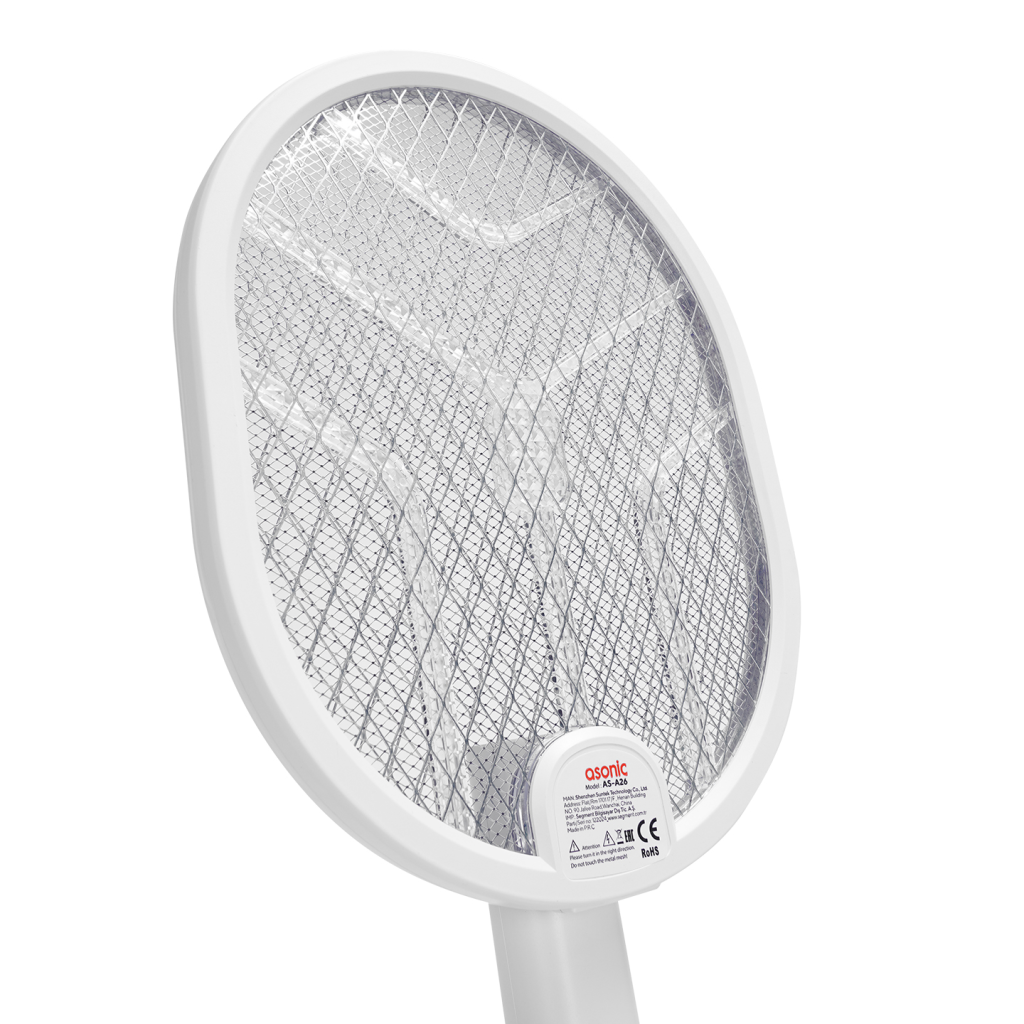 ASONIC AS-A26, Beyaz, 3000V, Raket Tipi, UV Mor Işıklı, 1200mAh, Bataryalı, Şarj Edilebilir, Katlanabilir, Sinek Öldürücü