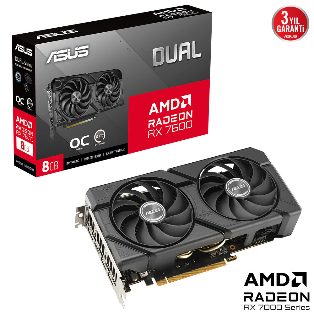 ASUS 8GB DUAL RX7600-O8G EVO GDDR6 128bit HDMI-DP PCIE 4.0 / 90YV0LD0-M0NA00