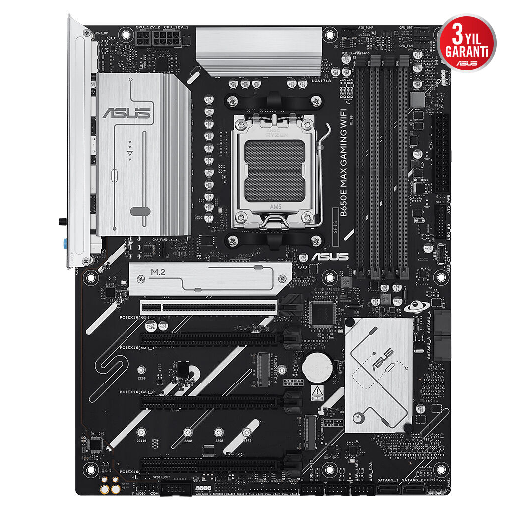 ASUS B650E MAX GAMING WIFI, 4xDDR5, 3xM.2, DP, HDMI, Type-C, Wi-Fi 6E, Bluetooth v5.3, AM5 Soket Gaming Anakart