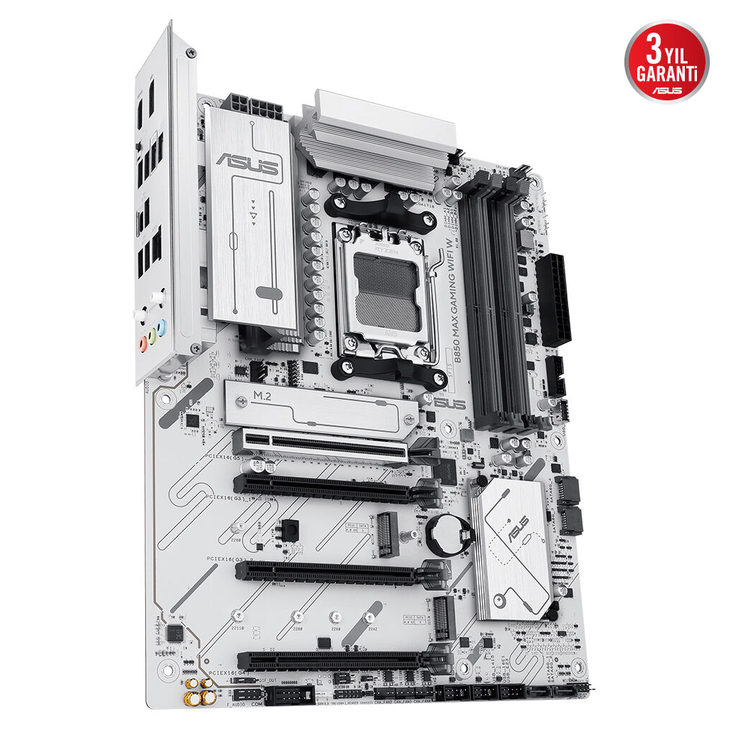 ASUS B850 MAX GAMING WIFI W, 4xDDR5, 3x M2, HDMI, DP, Type-C, Wi-Fi 6E, Bluetooth v5.3, AM5 Soket GAMING BEYAZ Anakart