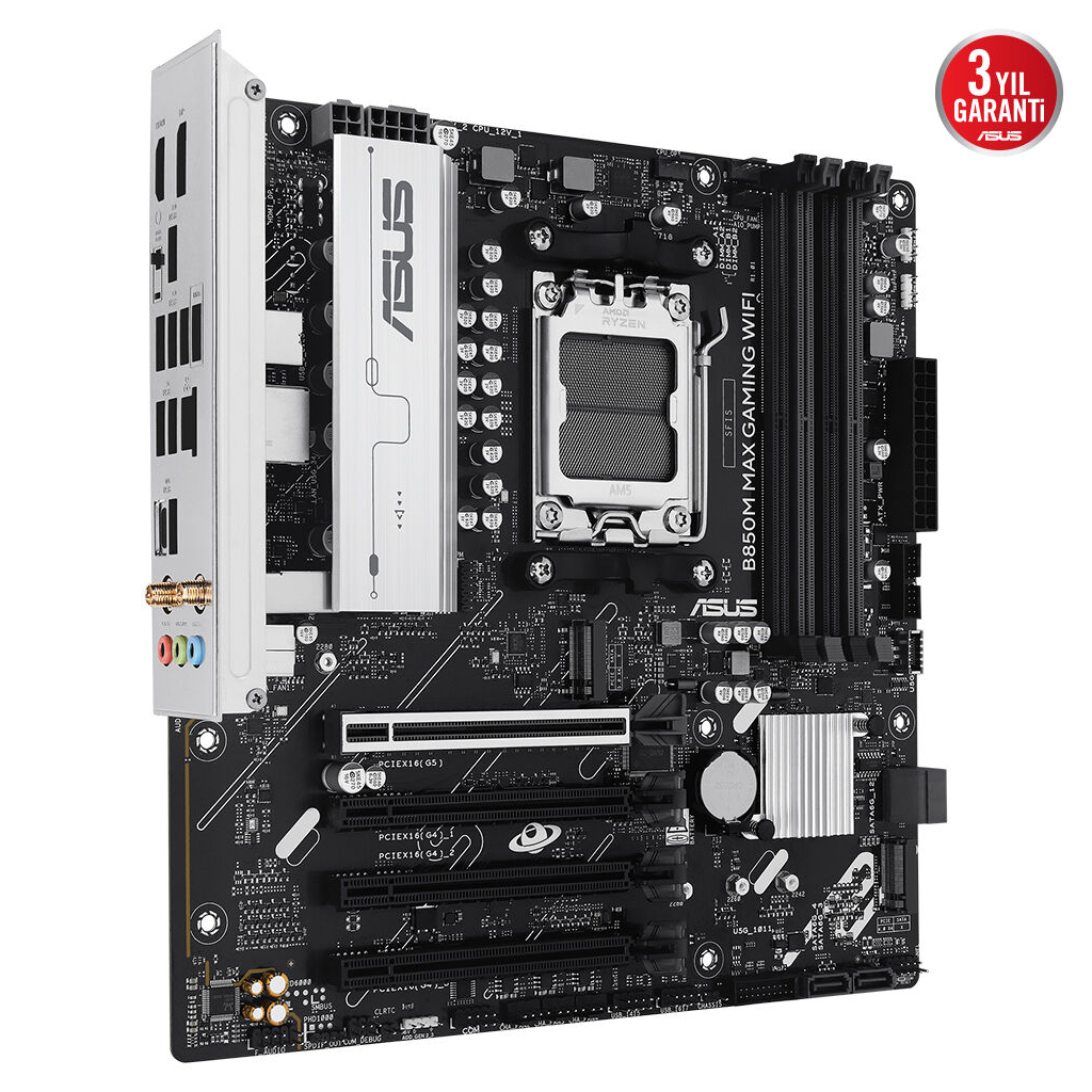 ASUS B850M MAX GAMING WIFI, 4xDDR5, 3x M2, HDMI, DP, Type-C, Wi-Fi 6, Bluetooth v5.4, AM5 Soket GAMING Anakart