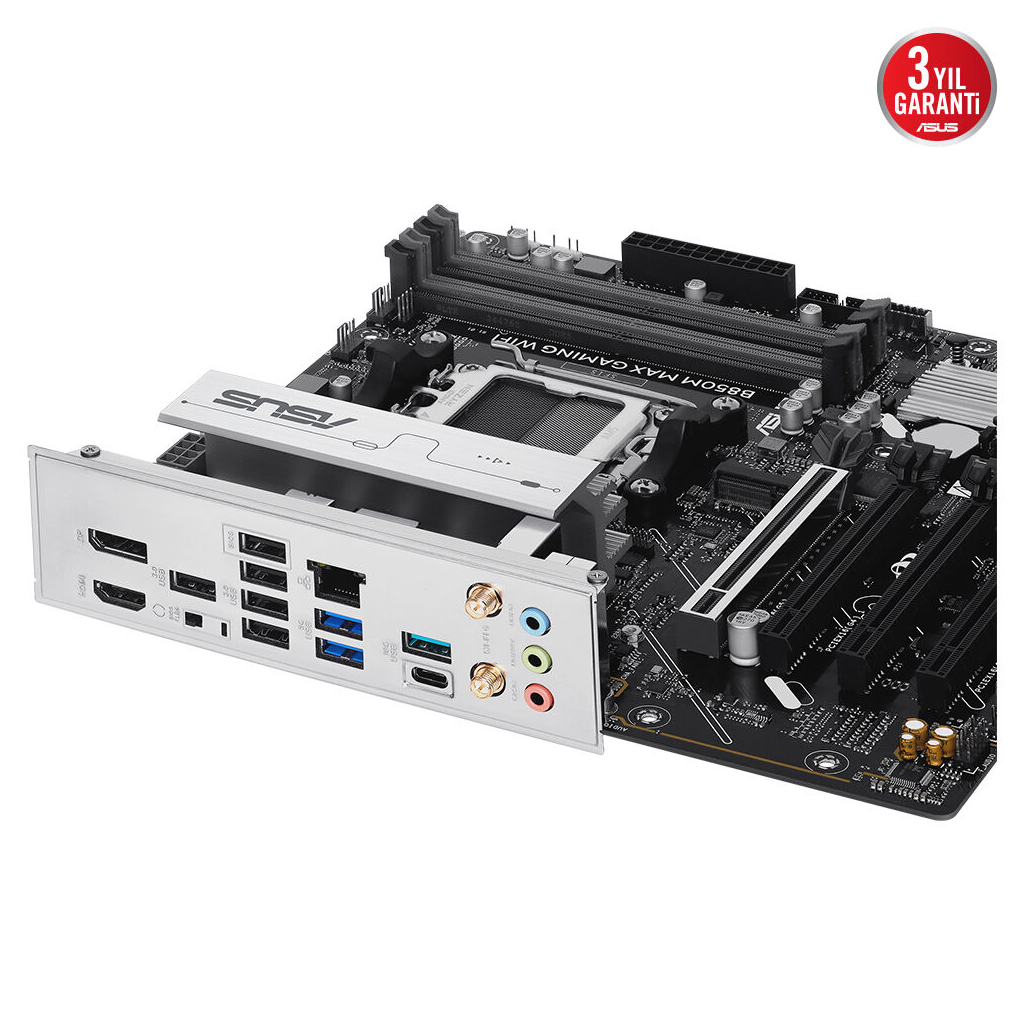 ASUS B850M MAX GAMING WIFI, 4xDDR5, 3x M2, HDMI, DP, Type-C, Wi-Fi 6, Bluetooth v5.4, AM5 Soket GAMING Anakart