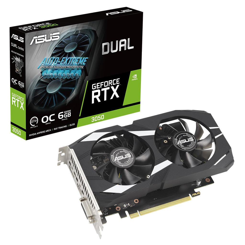 ASUS DUAL-RTX3050-O6G, 6GB, GDDR6, 96Bit, 1xHDMI, 1xDP, 1xDVI GAMING Ekran Kartı