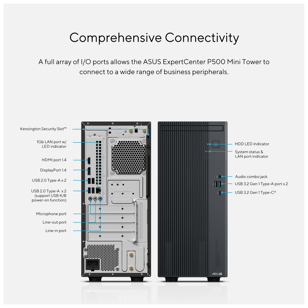 ASUS P500MV-C52108512B0D ExpertCenter P500, Core 5 210H, 8Gb DDR5 Ram, 512Gb SSD, Paylaşımlı Ekran Kartı, FreeDos, Mini Kule PC