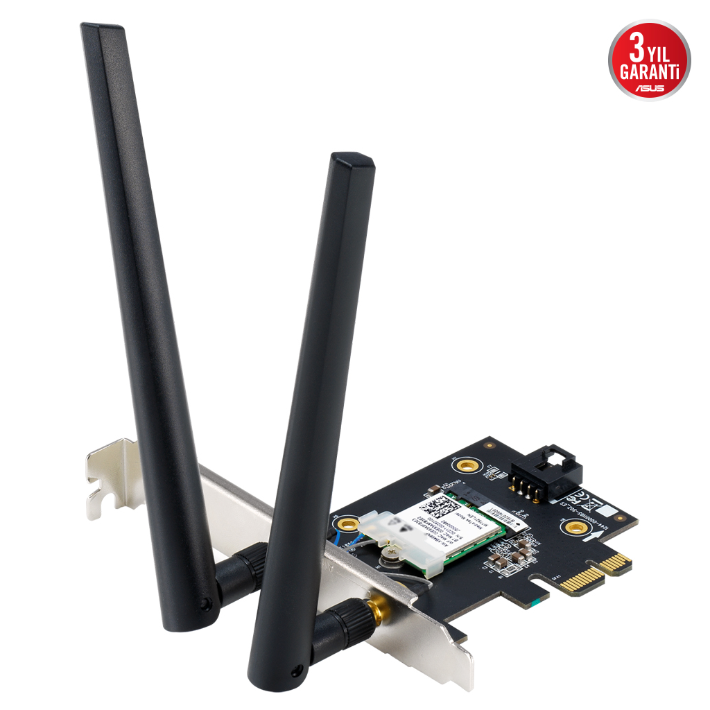 ASUS PCE-BE6500, BE6500, 2xAnten, 6500Mbps, Tri-Bant, 6GHz WİFİ 7, Bluetooth v5.4, WPA3, PCI-Express x1, PCIe Adapter