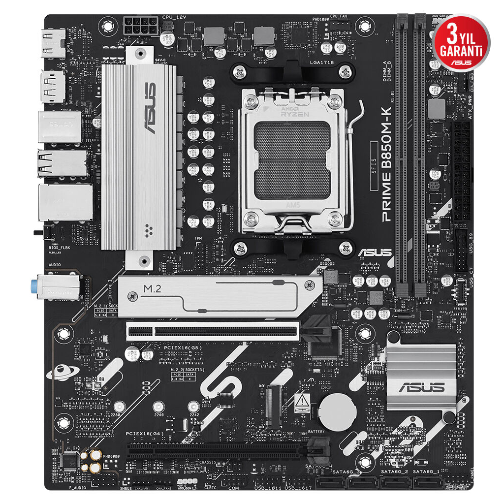 ASUS PRIME B850M-K, 2xDDR5, 2x M.2, DP, HDMI, AM5 Soket Anakart