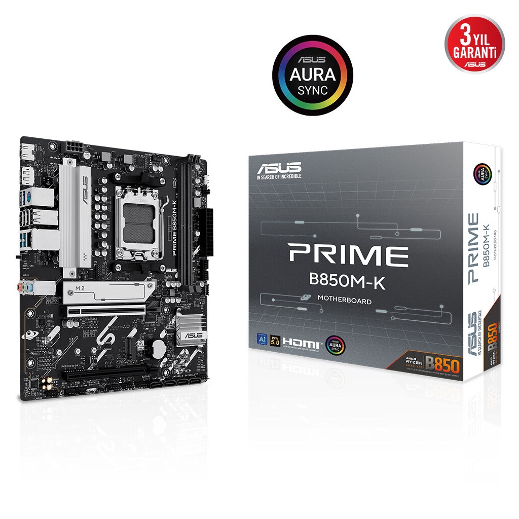 ASUS PRIME B850M-K, 2xDDR5, 2x M.2, DP, HDMI, AM5 Soket Anakart