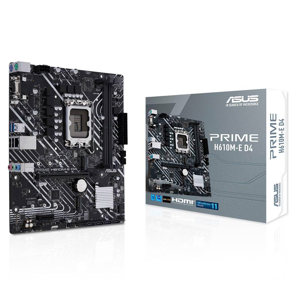 ASUS PRIME H610M-E D4-CSM, 2xDDR4, 2x M.2, D-SUB, HDMI, DP, 12-13.14.Nesil, LGA1700 Soket, Anakart