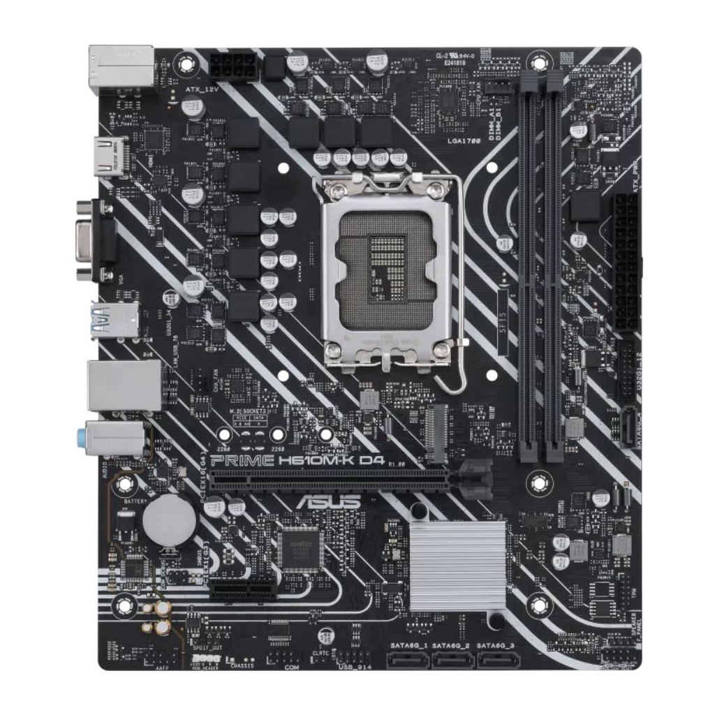 ASUS PRIME H610M-K D4 ARGB, 2xDDR4, M.2, HDMI, 12-13.14.Nesil, LGA1700 Soket, Anakart